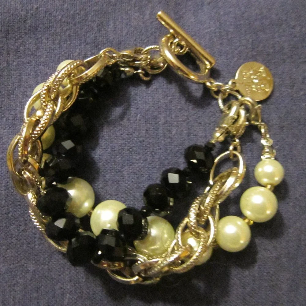 3 for💲25🌟WHBM silvertone Jet & pearly bead Convertible Bracelet multi-strand - Picture 1 of 6